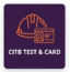 CITB Test and CSCS Card Package icon featuring an orange construction hard hat and ID card graphic on a purple background