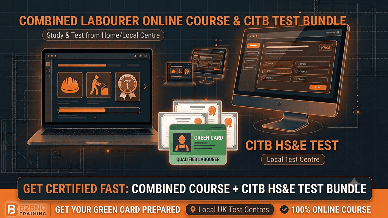 CITB HS&E test and online labourer course combined bundle graphic for B2BNC Training