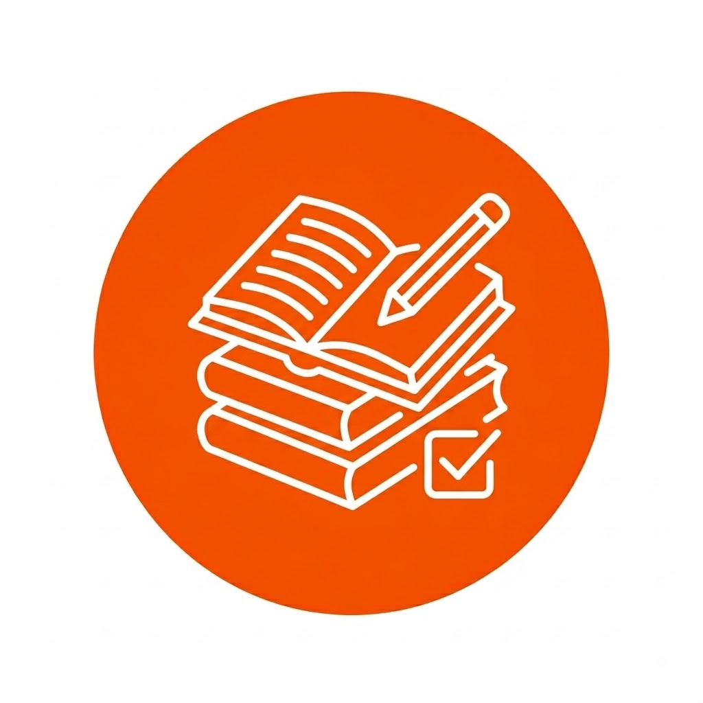 Orange study support revision materials icon.