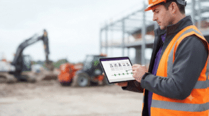 Construction plant operator reviewing NVQ certification requirements and card upgrade pathways 