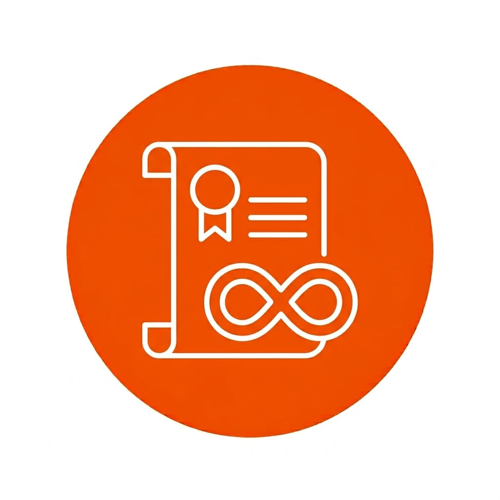 Orange permanent certification infinity icon.