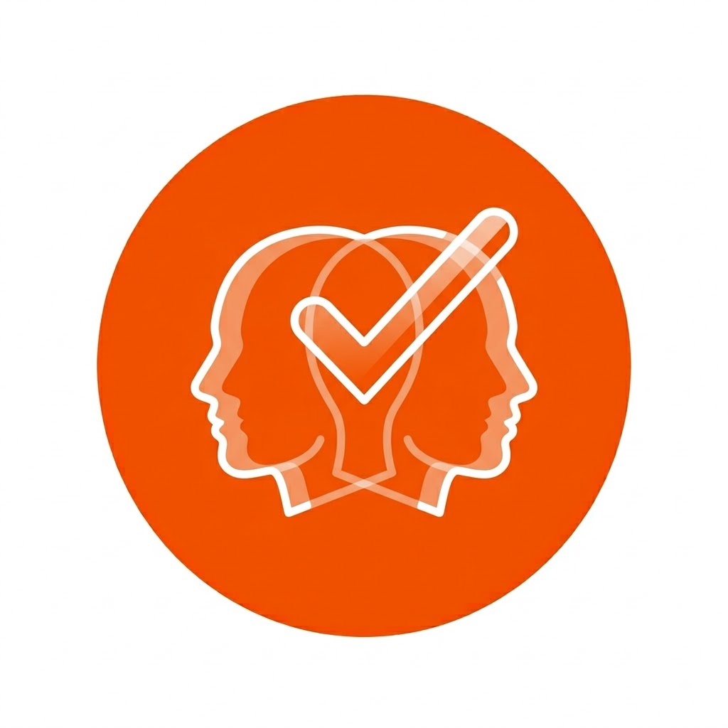 Orange transparent trust and verification service icon.