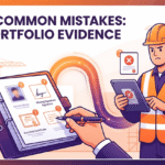 Construction worker reviewing NVQ portfolio evidence and avoiding common submission mistakes