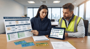Training specialists reviewing workforce compliance and CITB certification pathways for contractors