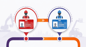Two-step construction plant operator career pathway showing progression from a red trained operator card to a blue competent operator card.