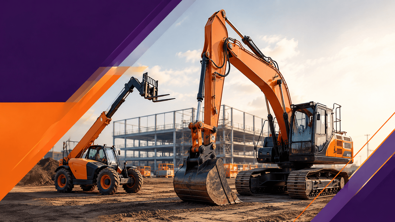 Heavy construction plant machinery operating on a UK site during a comparison of CPCS and NPORS operator cards.